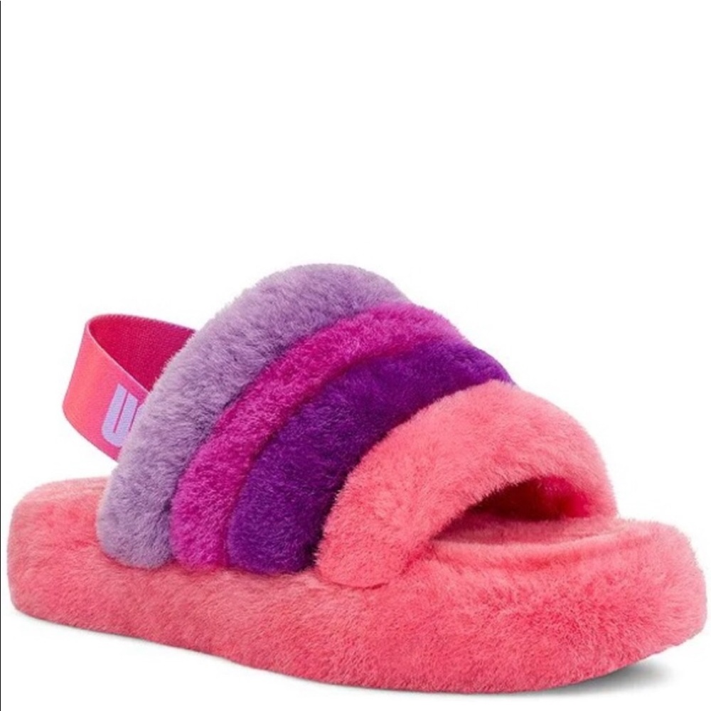 Rare UGG FLUFF SLIDES SLIP ON SHOES WOMENS 6 EUC